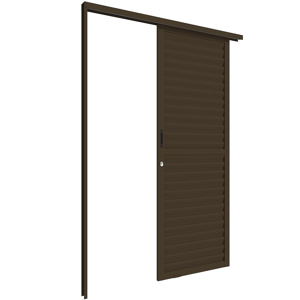 Porta De Correr Suspensa Em Alumínio Palheta Bronze - 210x105