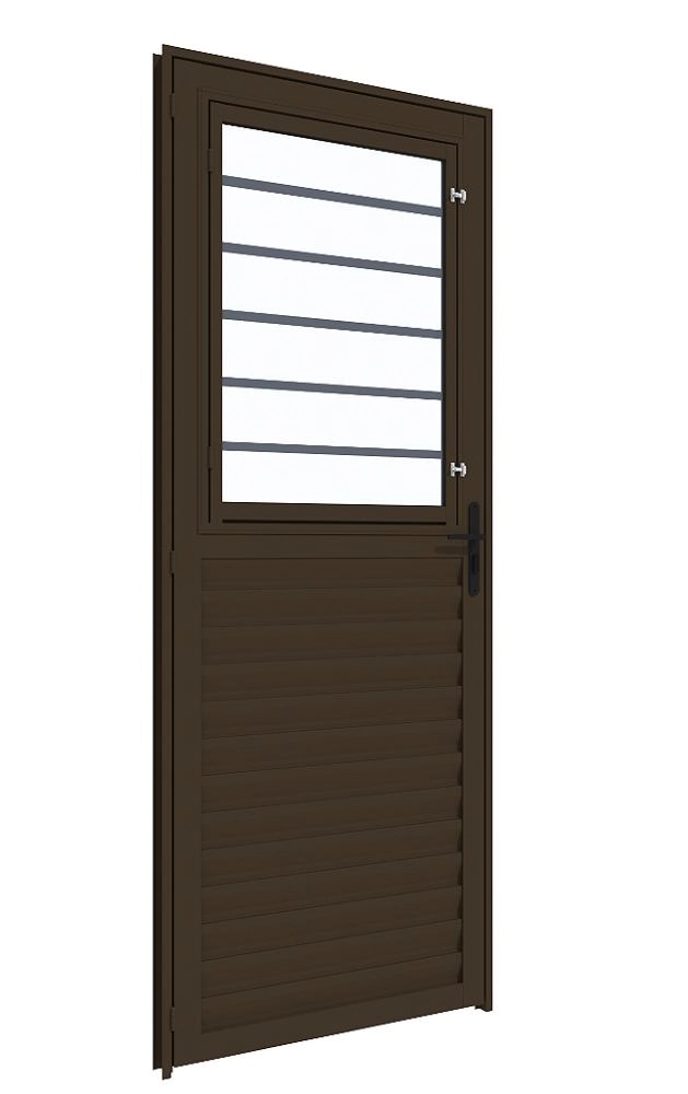 Porta De Alumínio Maxx Com Grade Bronze Direita - 210x85