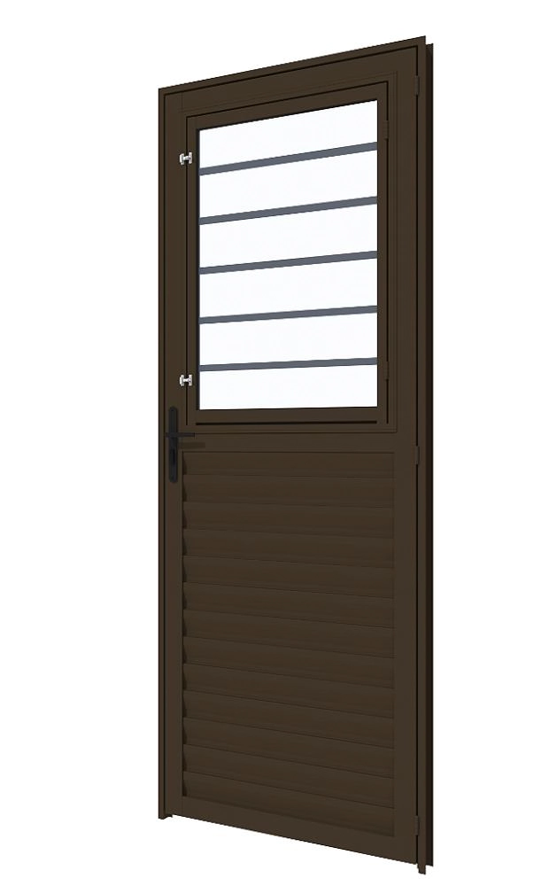 Porta De Alumínio Maxx Com Grade Bronze Esquerda - 210x85