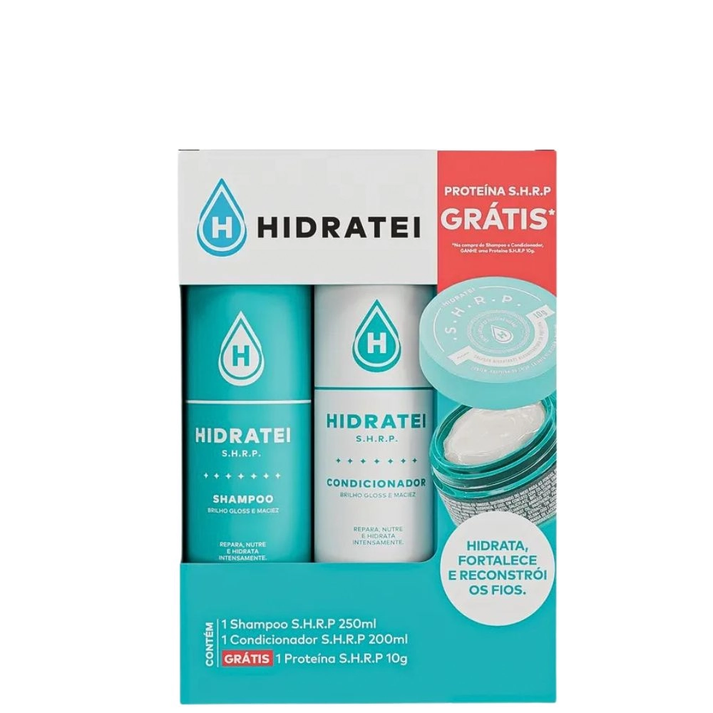 Kit Hidratei Shrp Shampoo 250ml Condicionador 200ml Mini Proteína 10g