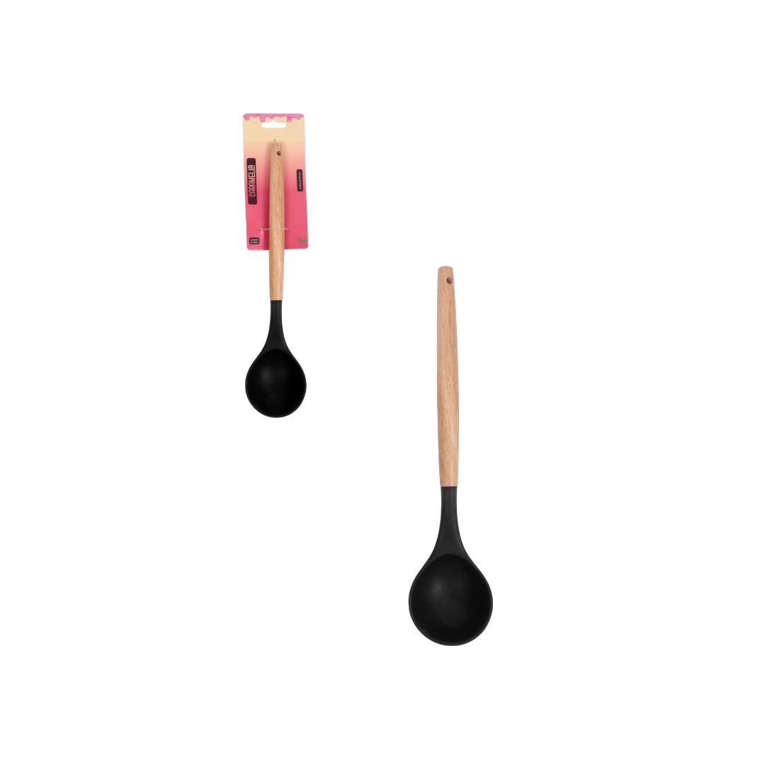 Colher Silicone Mb 32cm Vermelha Cabo Madeira