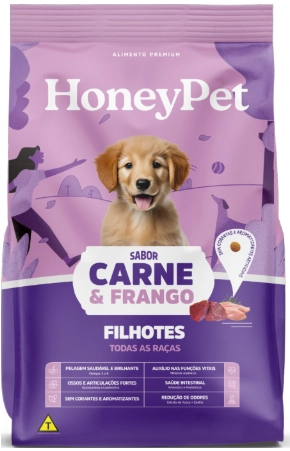 Racao Caes Honey Pet 900g Filhotes Carne E Frango