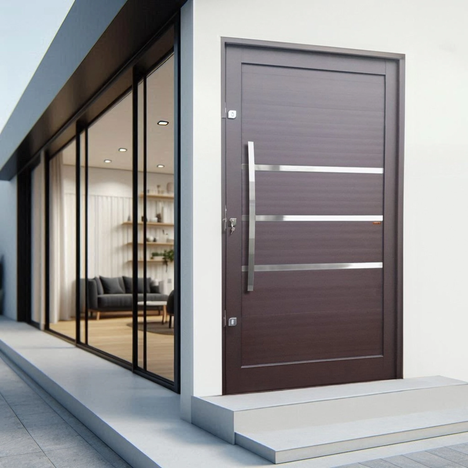 Porta Pivotante Lambril Evolution Com Puxador Elite 240x120 Abertura Esquerda Corten