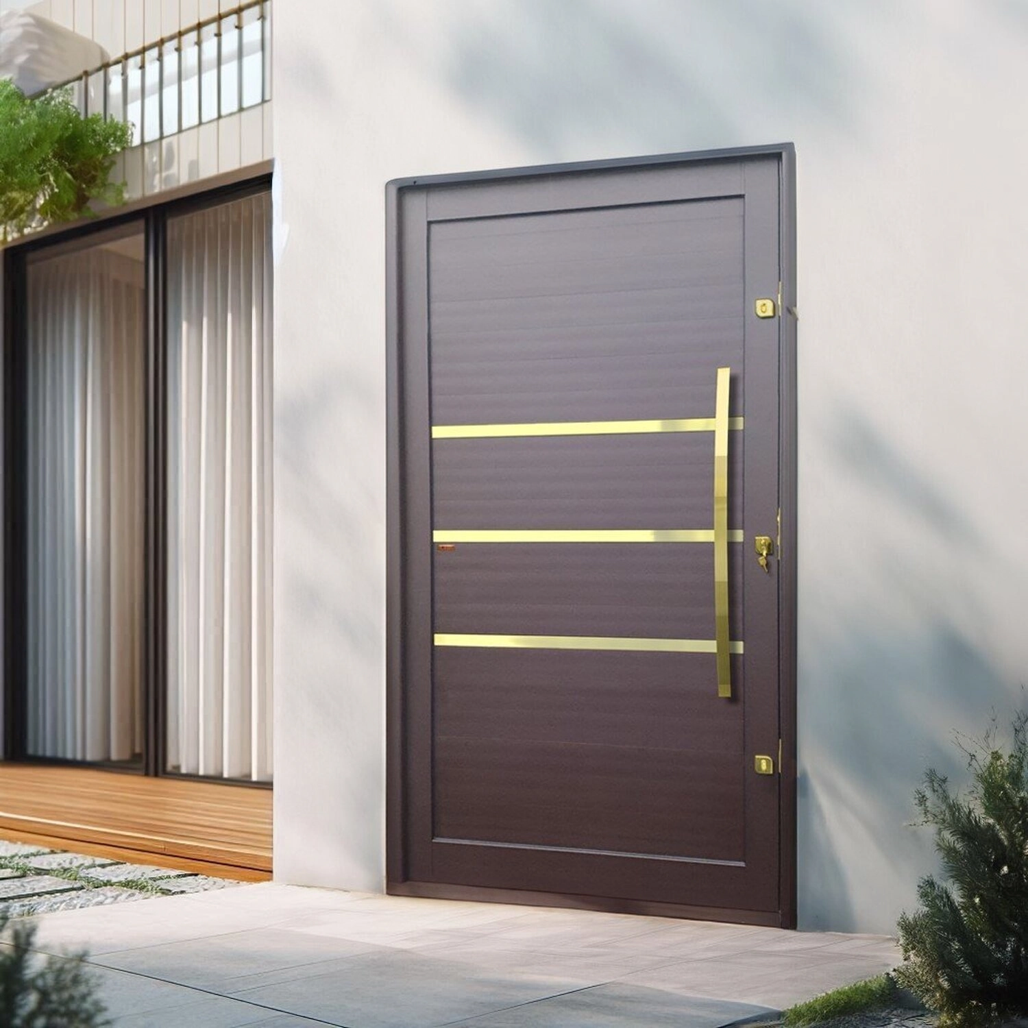 Porta Pivotante Lambril Evolution Com Puxador Lado Direito Elite 240cmx120cm Corten