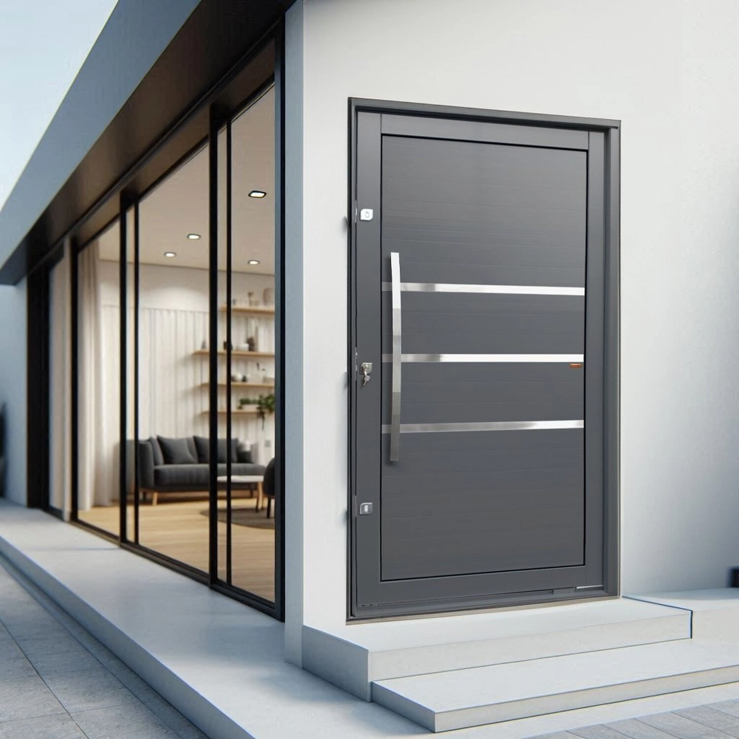 Porta Pivotante Lambril Evolution Com Puxador Elite 216x150 Abertura Esquerda Cinza