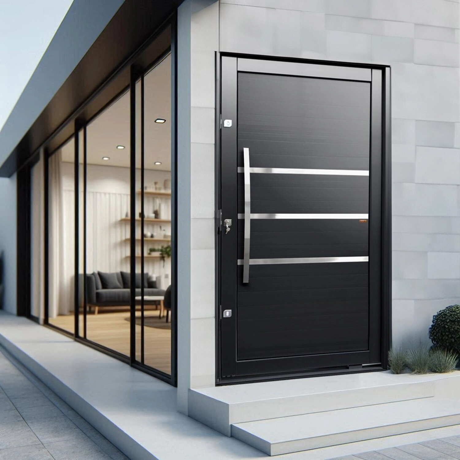 Porta Pivotante Lambril Evolution Com Puxador Elite 216x150 Abertura Esquerda Preto