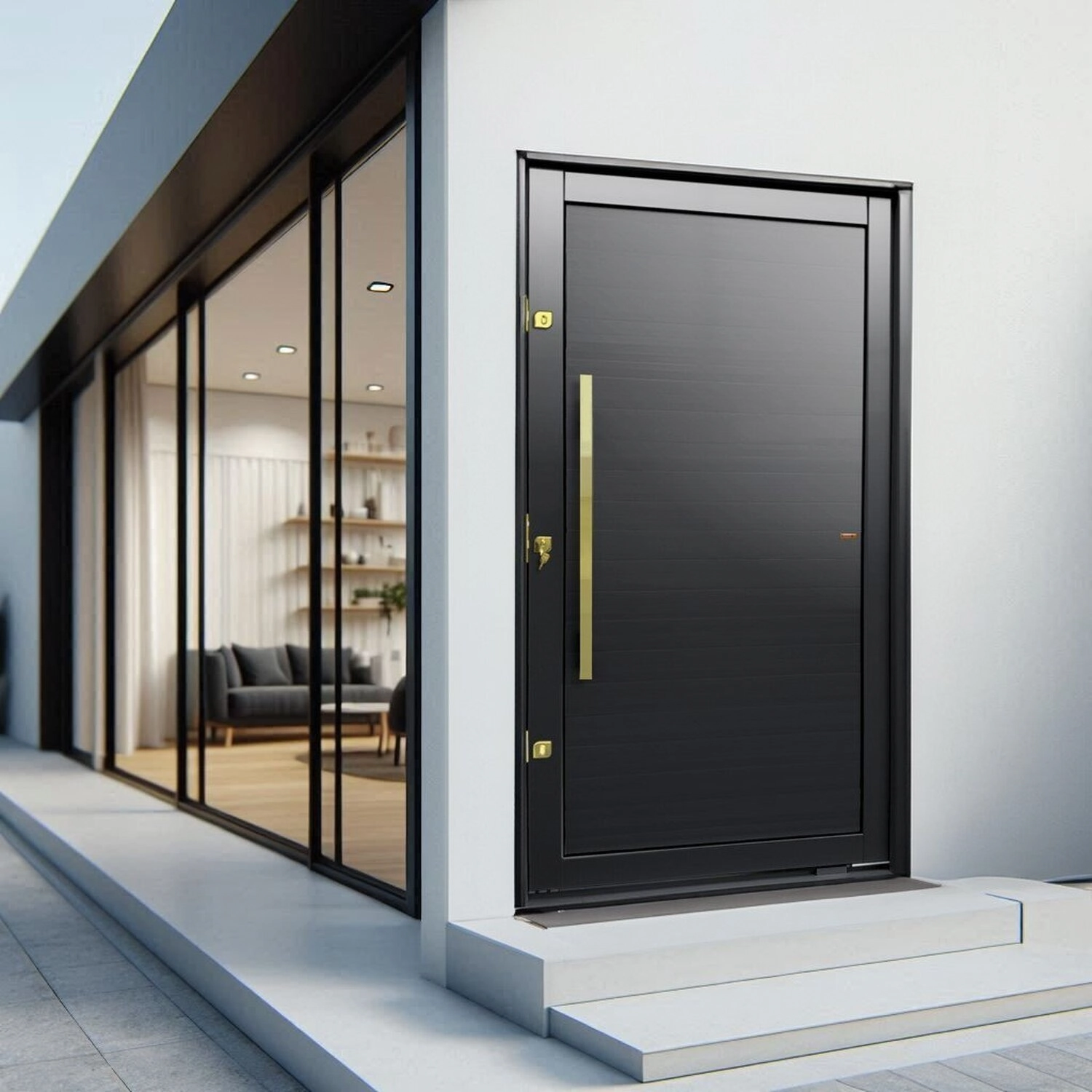 Porta Pivotante Lambril Com Puxador Elite 216x100 Abertura Direita Preto