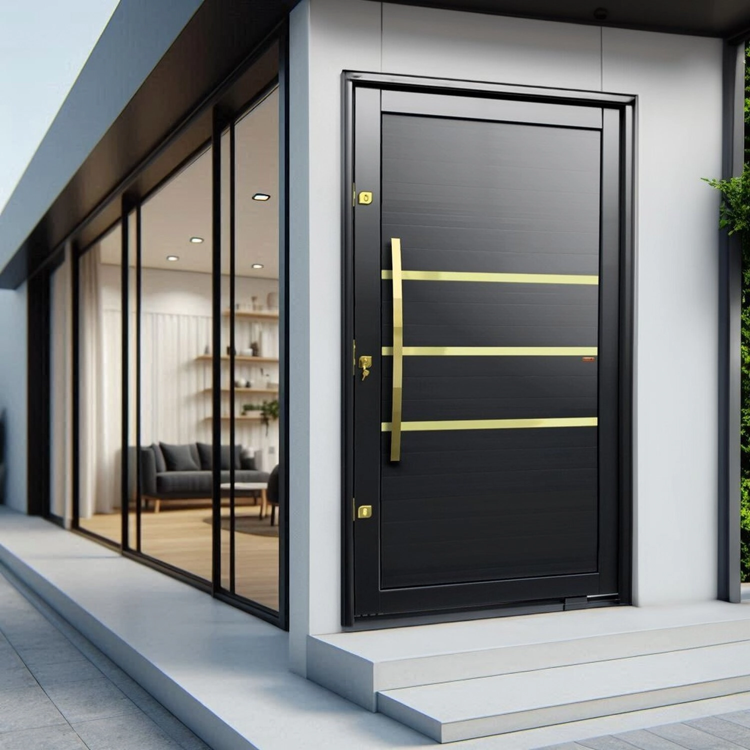 Porta Pivotante Lambril Evolution Com Puxador Elite 216x130 Abertura Esquerda Preto
