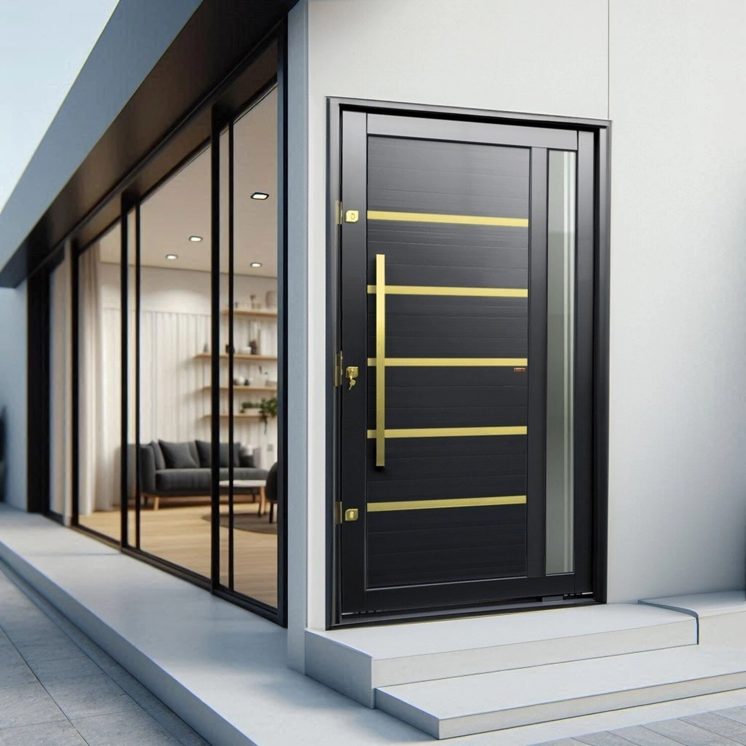 Porta Pivotante Lambril Miraggio Com Puxador Elite 216x120 Abertura Direita Preto