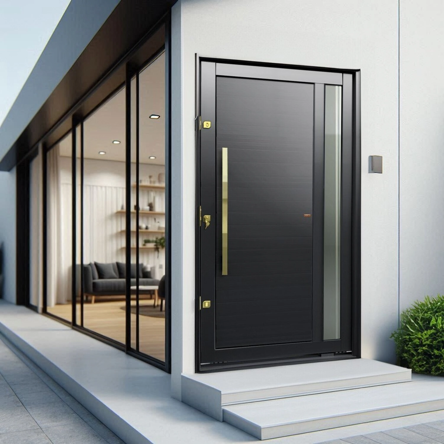 Porta Pivotante Lambril Visione Com Puxador Elite 240x150 Abertura Direita Preto