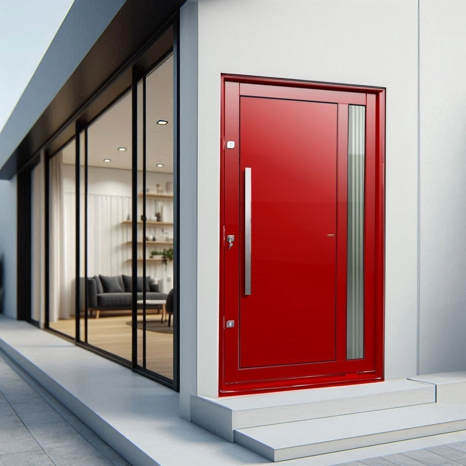 Porta Pivotante Lambril Visione Com Puxador Lado Esquerdo Elite 216x150 Vermelho