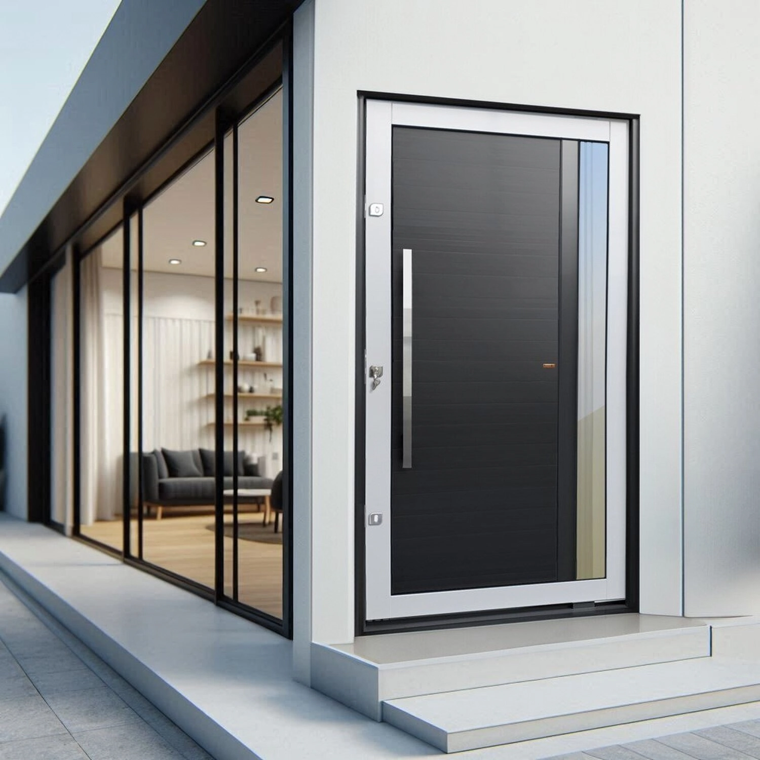 Porta Pivotante Lambril Visione Com Puxador Lado Direito Elite 216x120 Mix Preto