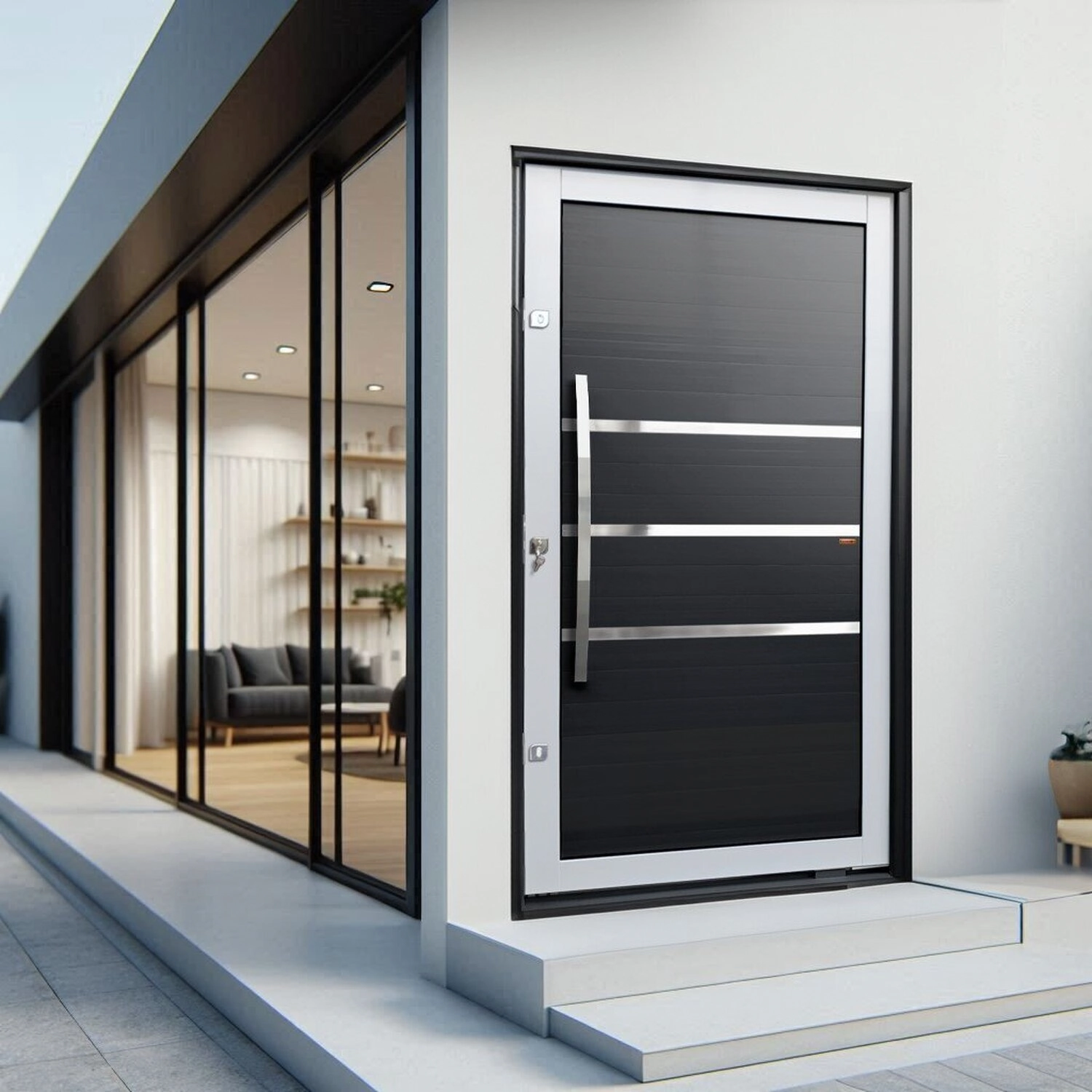 Porta Pivotante Lambril Evolution Com Puxador Elite 240x120 Abertura Esquerda Mix Preto