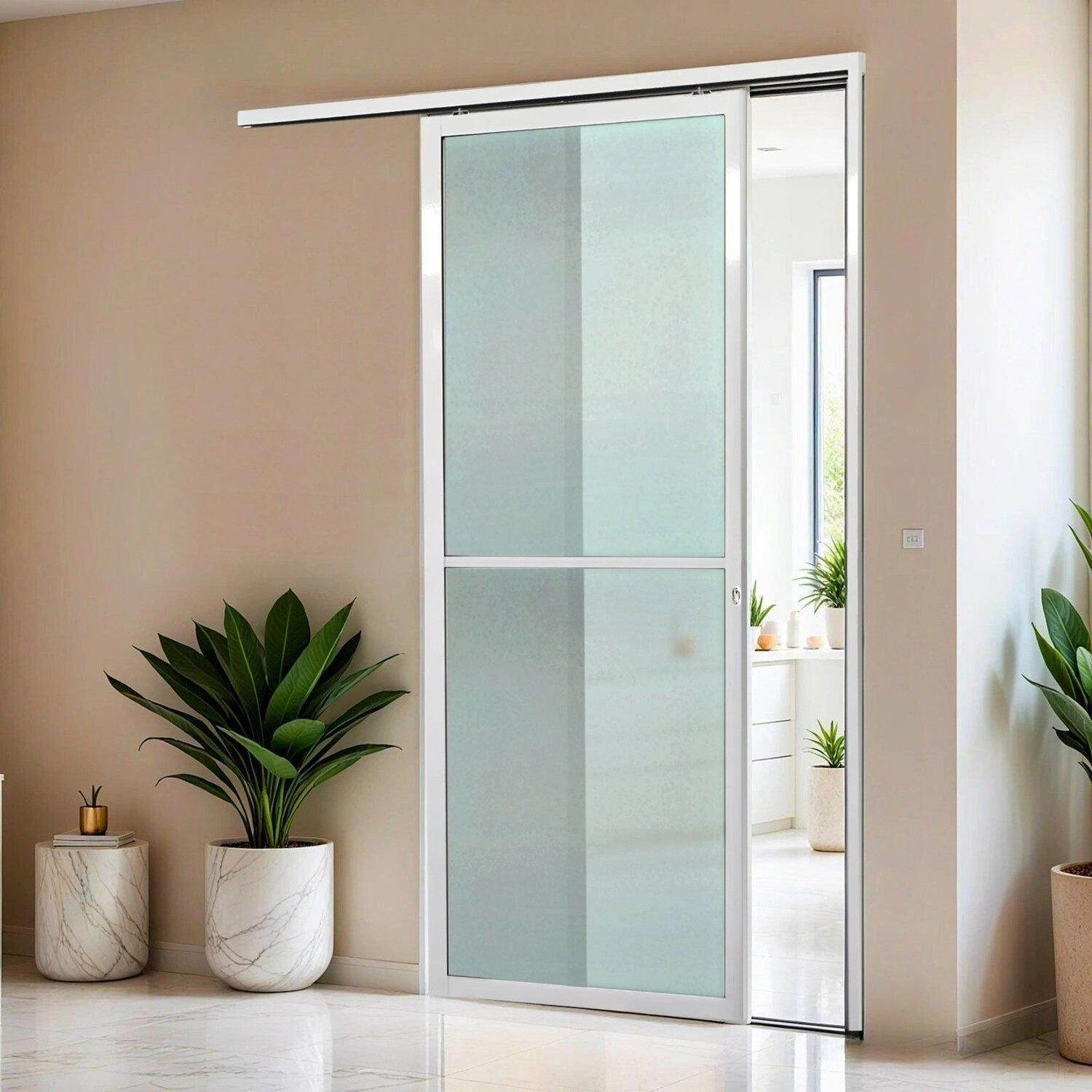 Porta De Correr Suspensa 210x80cm Vidrao Dir L.25 Brimak Abertura Direita Branco