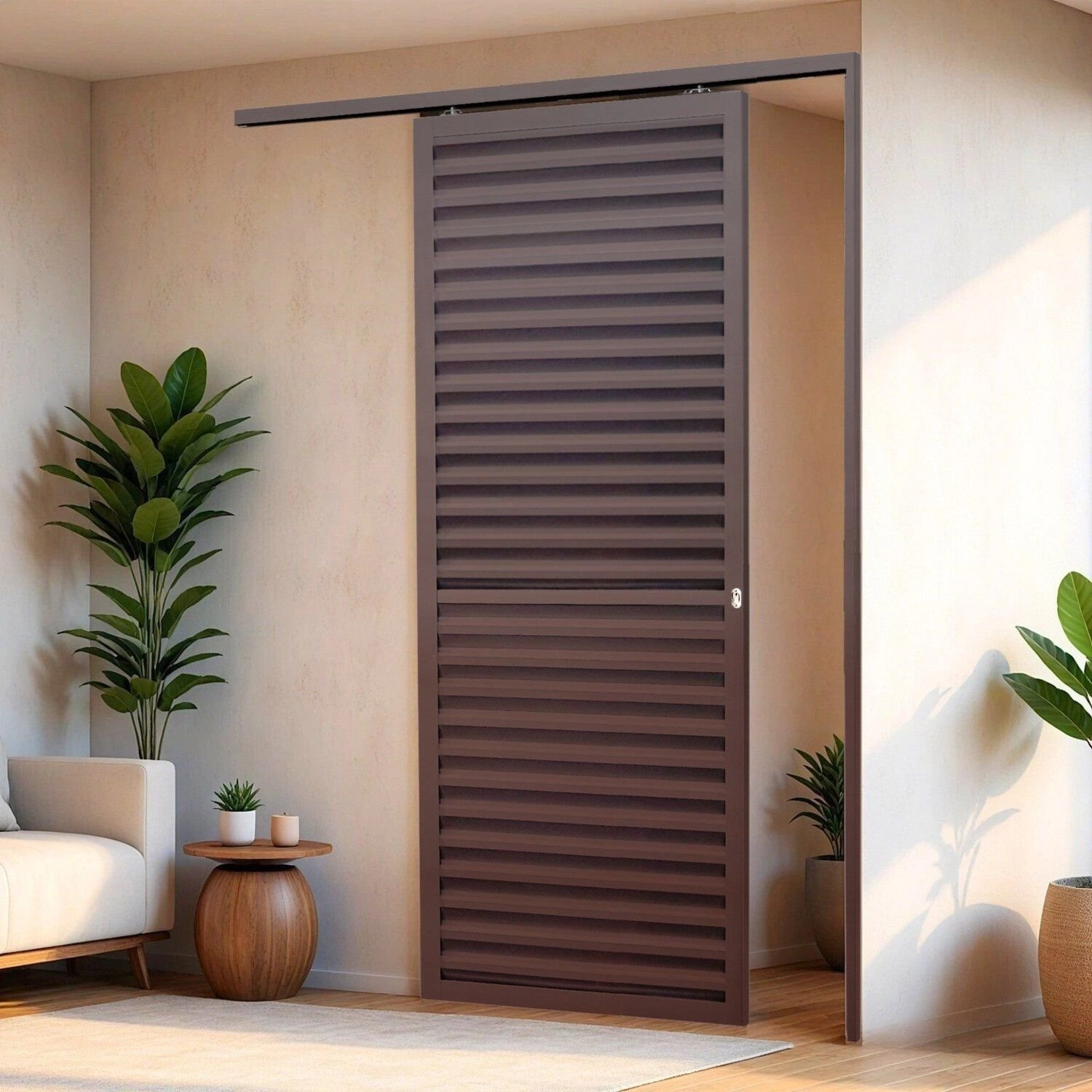 Porta De Correr Suspensa 210x80cm Veneziana Esq L.25 Brimak Abertura Esquerda Corten