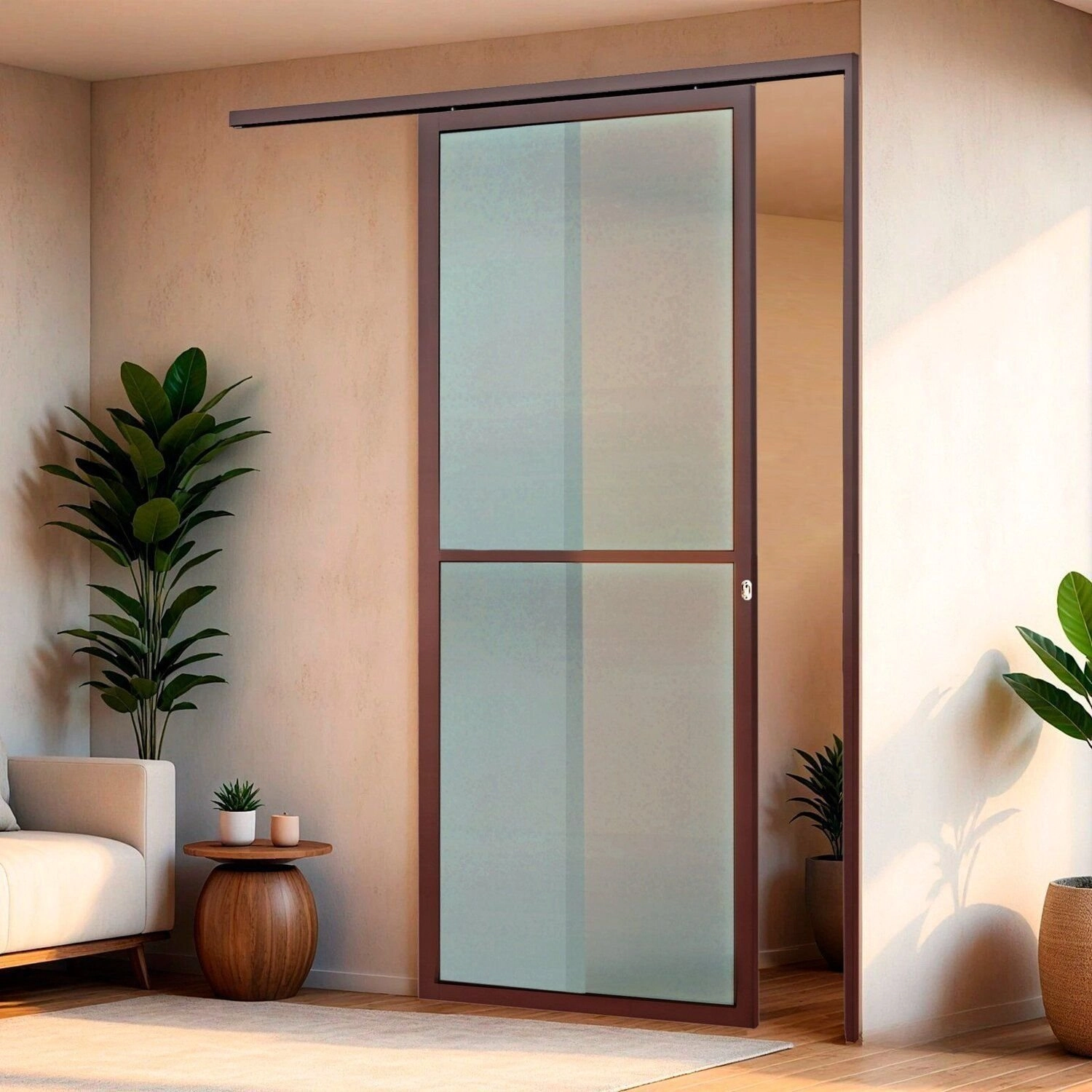 Porta De Correr Suspensa 210x80cm Vidrao Dir L.25 Brimak Abertura Direita Corten