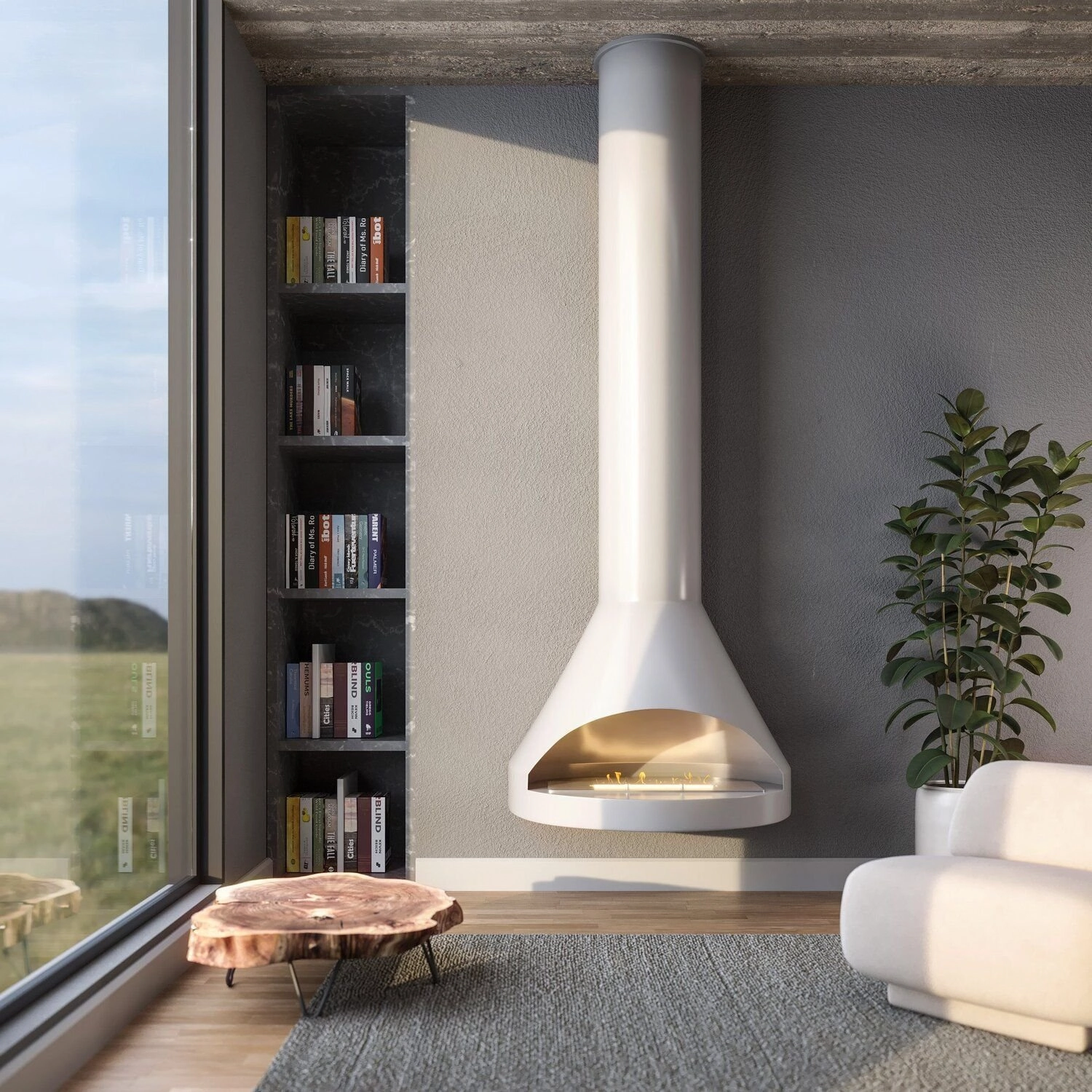 Lareira Suspensa Com Queimador Eco Inox Branco