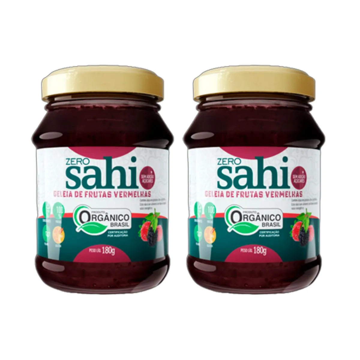 Kit 2X: Geleia de Frutas Vermelhas Orgânica Zero Açúcar Sahi 180g