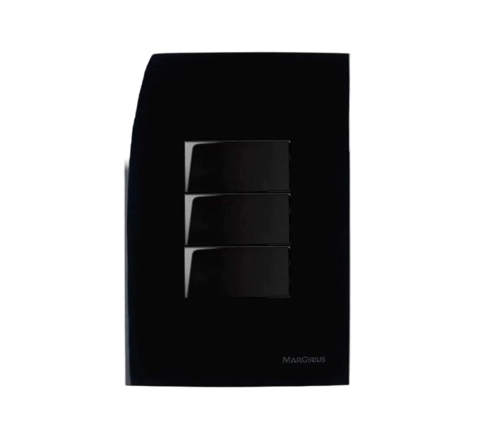 Conjunto 3 Interruptor Tecla Paralelo 4x2 Preto Ebony Clean Margirius