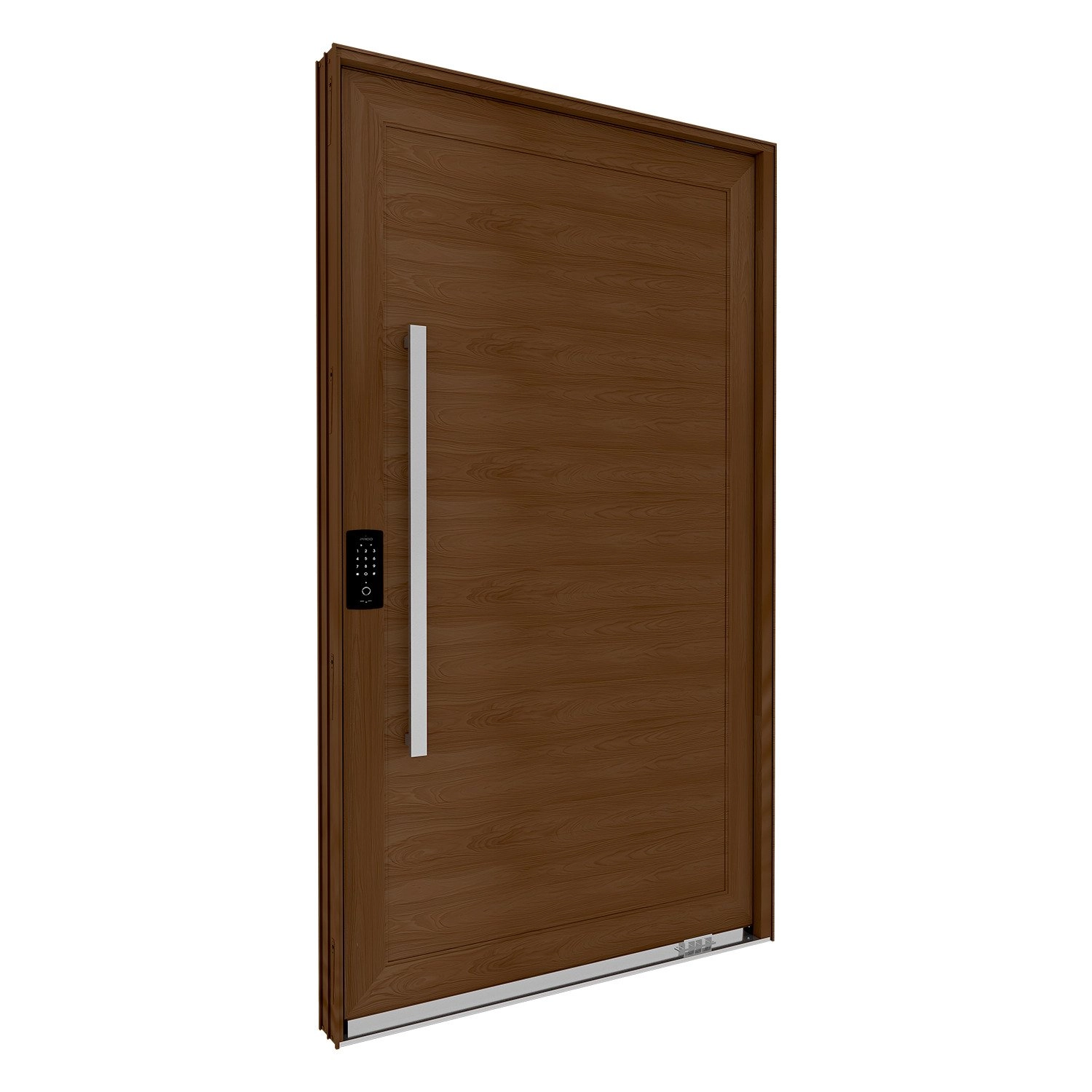 Porta De Alumínio Pivotante Com Puxador De 1m Fechadura Digital 225cm X 130cm Lucasa Eccellente Marrom