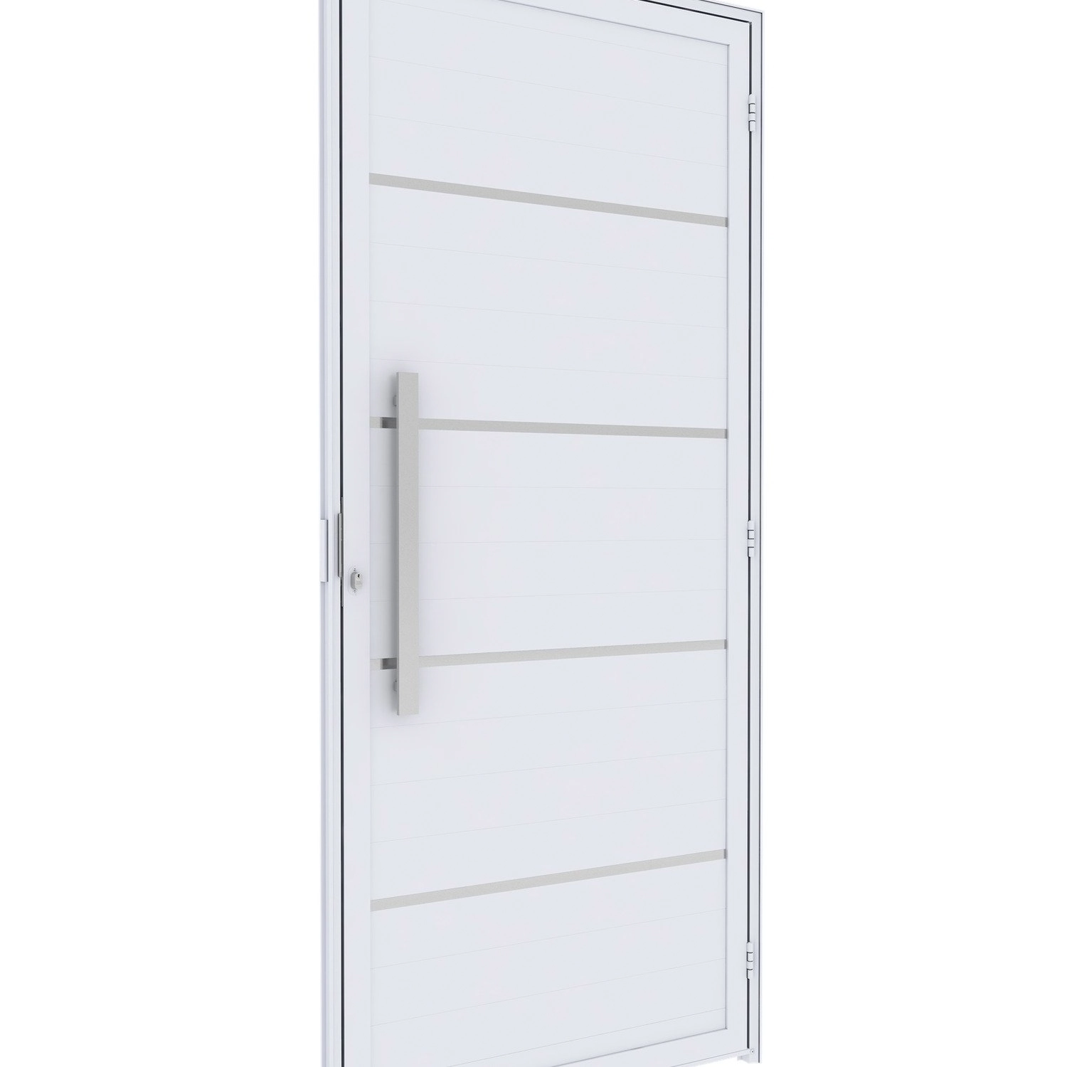 Porta De Alumínio De Giro Lambri 215x95cm Com Friso E Puxador De 60 Cm Lucasa Ideale Branco