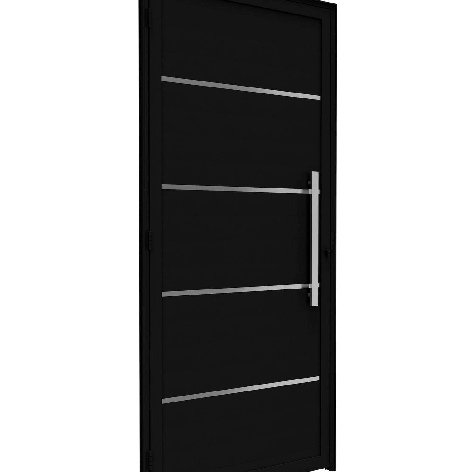 Porta De Alumínio De Giro Lambri 215x95cm Com Friso E Puxador De 60cm Lucasa Ideale Preto