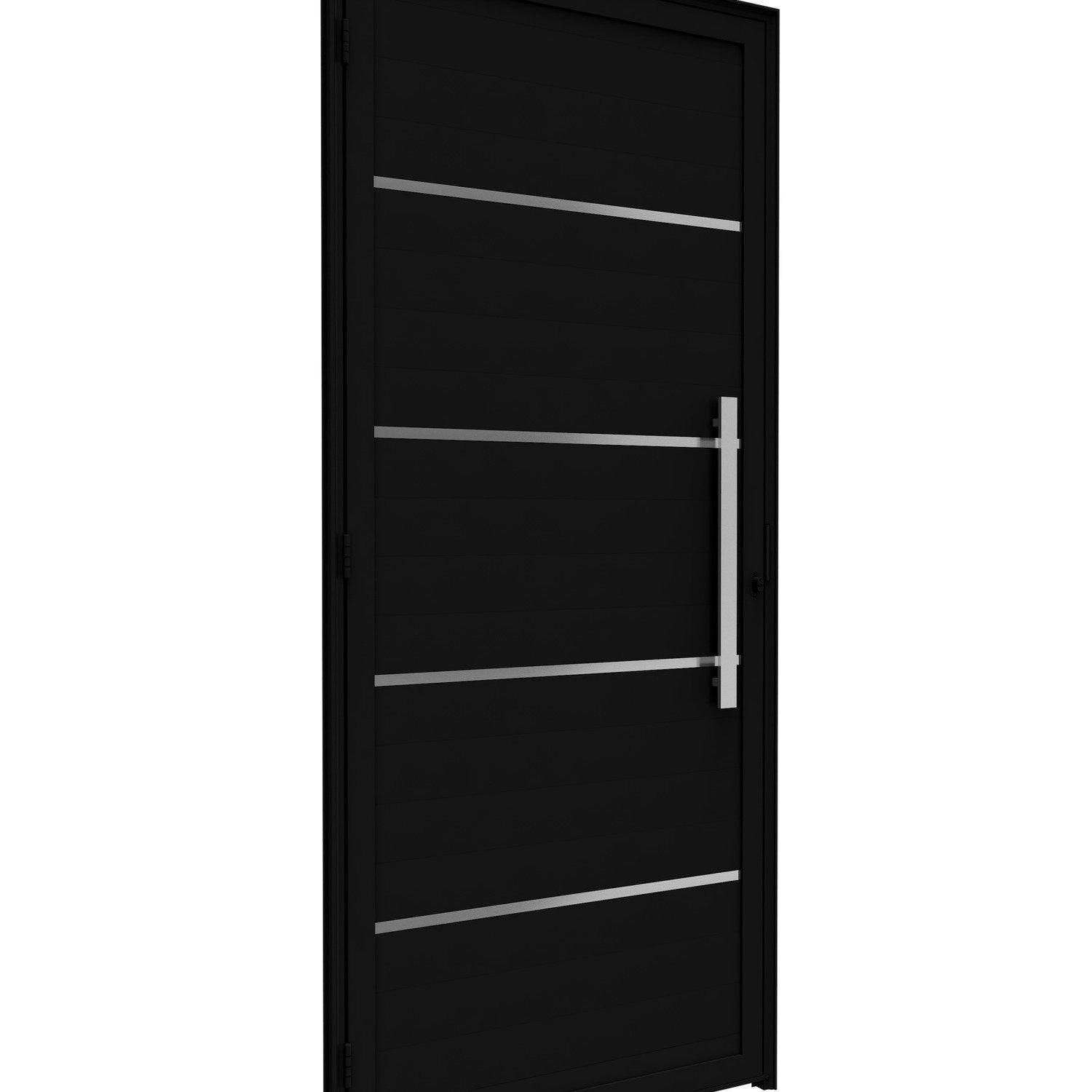 Porta De Alumínio De Giro Lambri 215x95cm Com Friso E Puxador De 60cm Lucasa Ideale Abertura Direita Preto