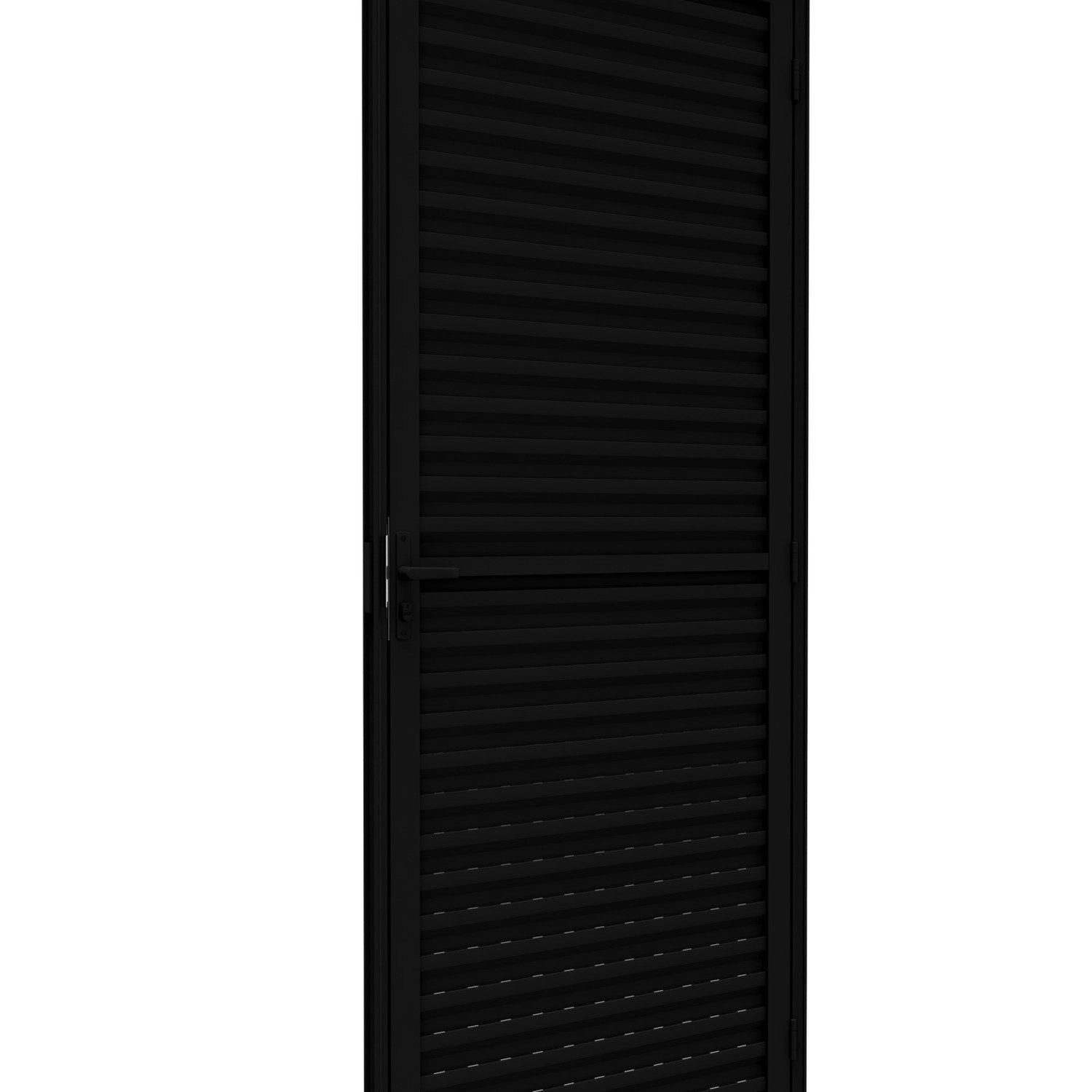 Porta De Alumínio De Giro Laminada Ventilada 215x85cm Lucasa Ideale Abertura Esquerda Preto