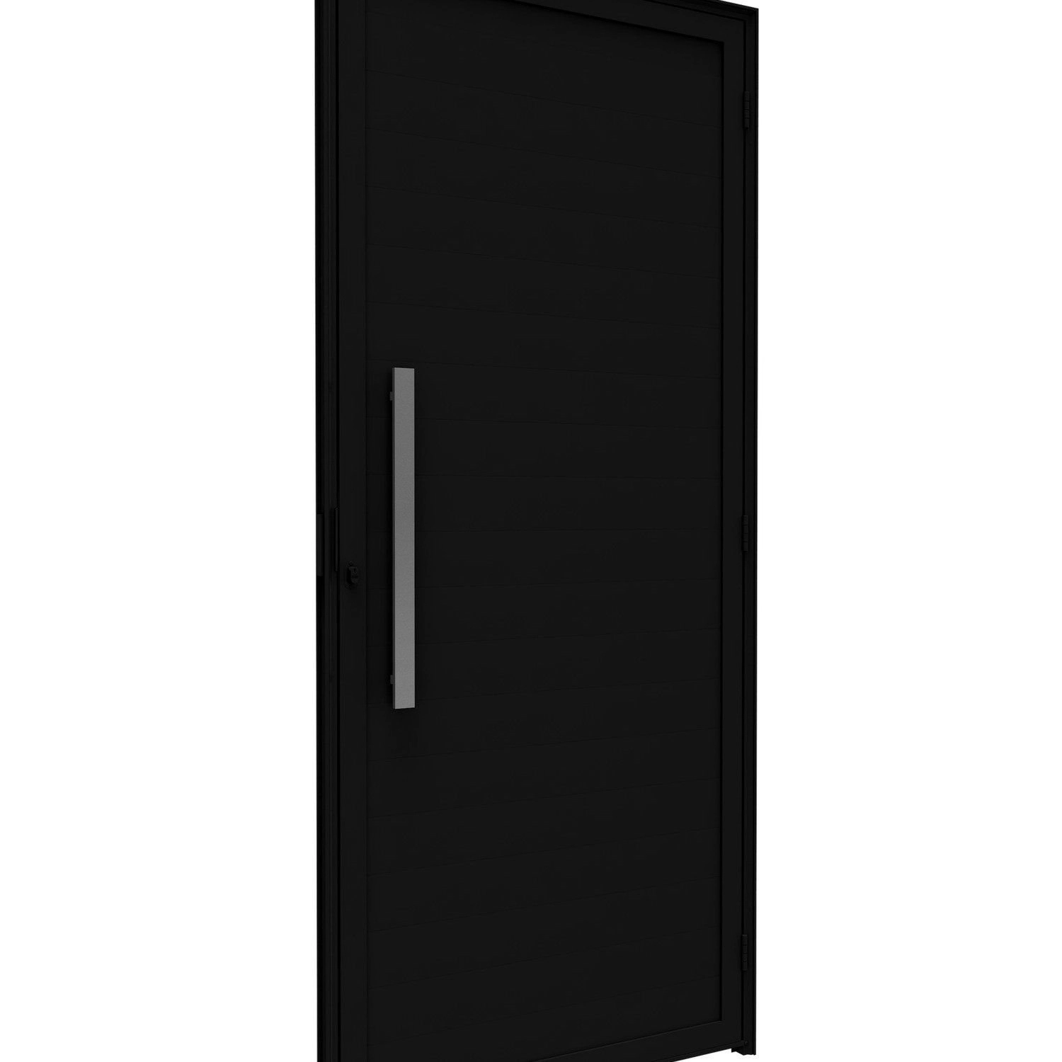 Porta De Alumínio De Giro Lambri 215x95cm Com Puxador De 60cm Lucasa Ideale Abertura Direita Preto