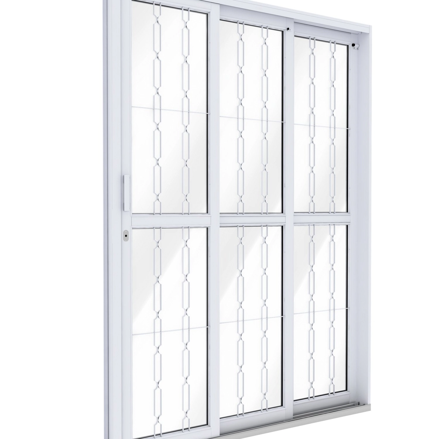 Porta De Aço De Correr Lateral 3 Folhas Com Grade Mosaico 213x150cm Riobras Aço Pronto Branco