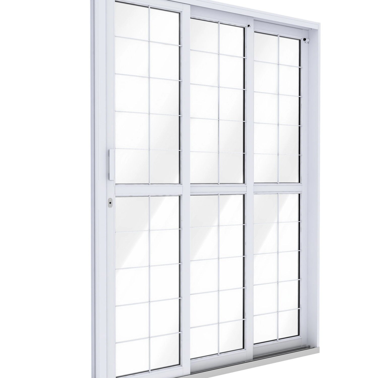 Porta De Aço De Correr Lateral 3 Folhas Com Grade Quadrada 213x150 Riobras Aço Pronto Branco