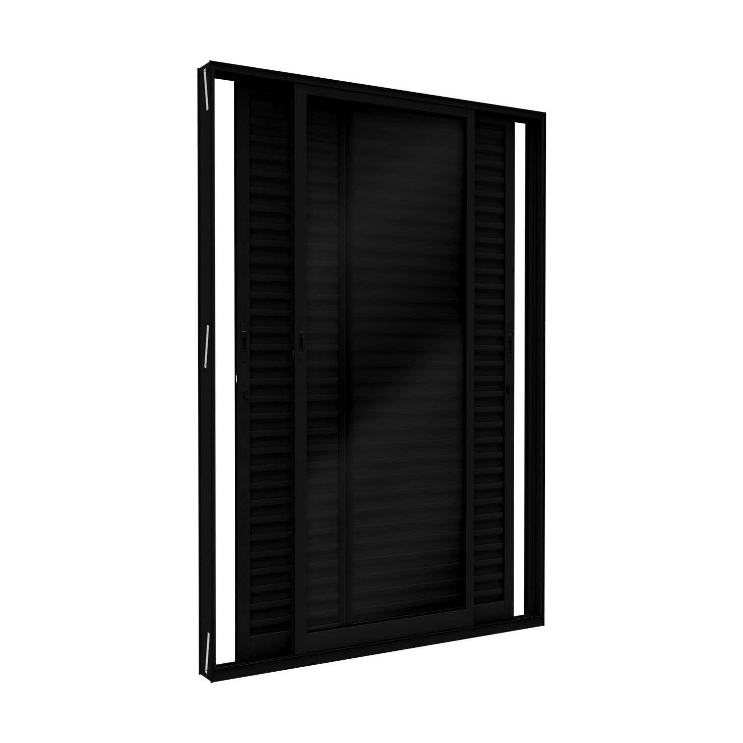 Porta Balcão De Alumínio De Correr Lateral 3 Folhas Móveis 215x160cm Lucasa Ideale Preto