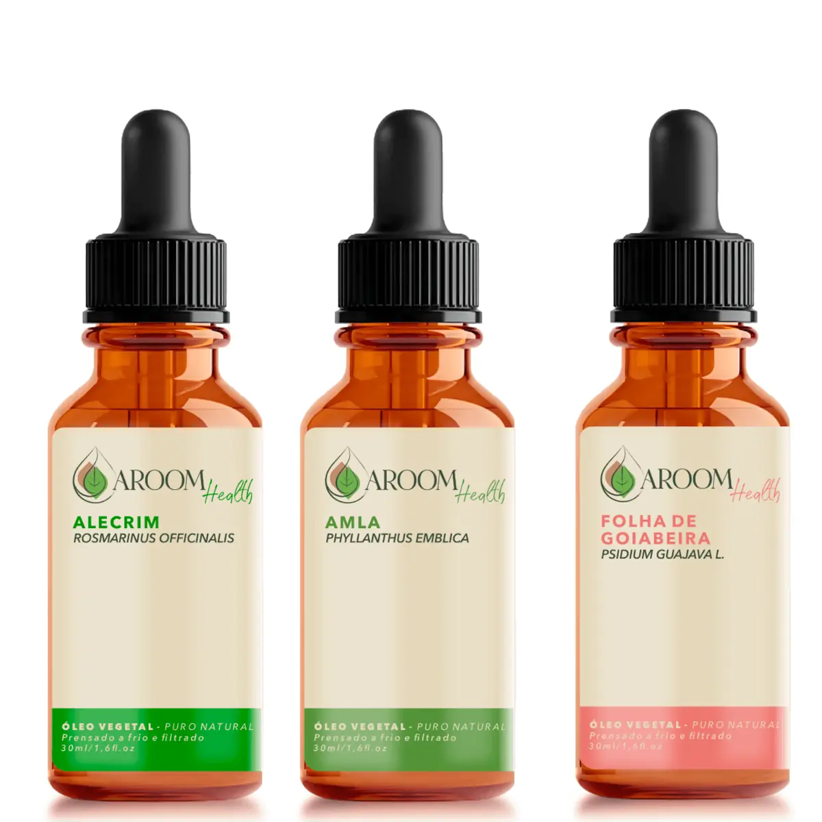 Kit de óleos Alecrim, Folha da goiabeira e Amla - 30 ml cada