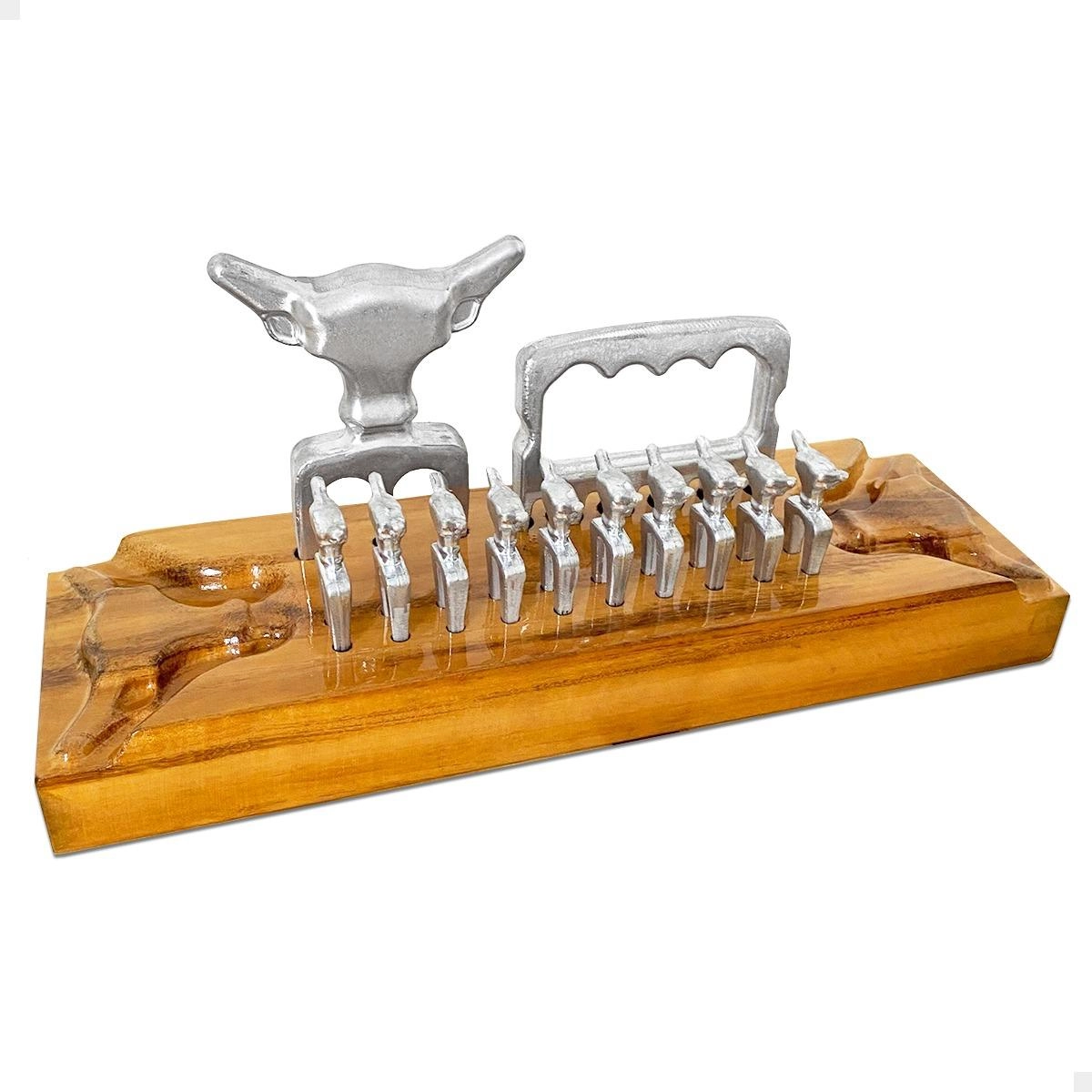 Kit Garra De Urso Garfo Tridente Churrasco Petisco Com Suporte Base De Madeira Boi Gravado Gourmet Presente Com 10 Petis