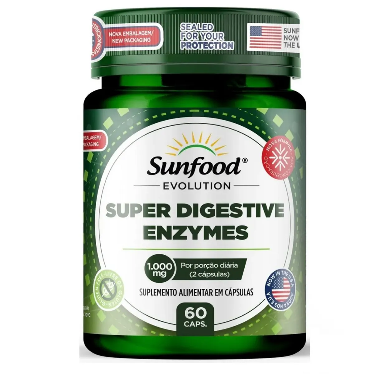 KIT 2 SUPER DIGESTIVE ENZYMES 60 CAPSULAS SUNFOOD EVOLUTION