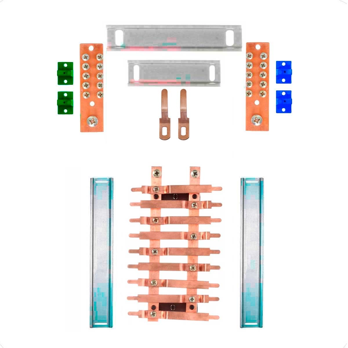 Kit Barramento Bifásico 100a Para 18 Circuitos Com Placa De Policarbonato