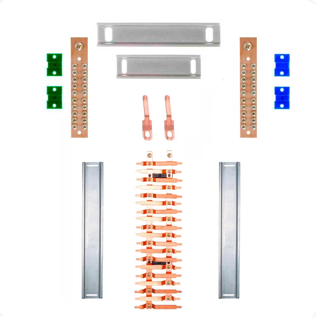 Kit Barramento Bifásico 100a Para 38 Circuitos Com Placa De Policarbonato