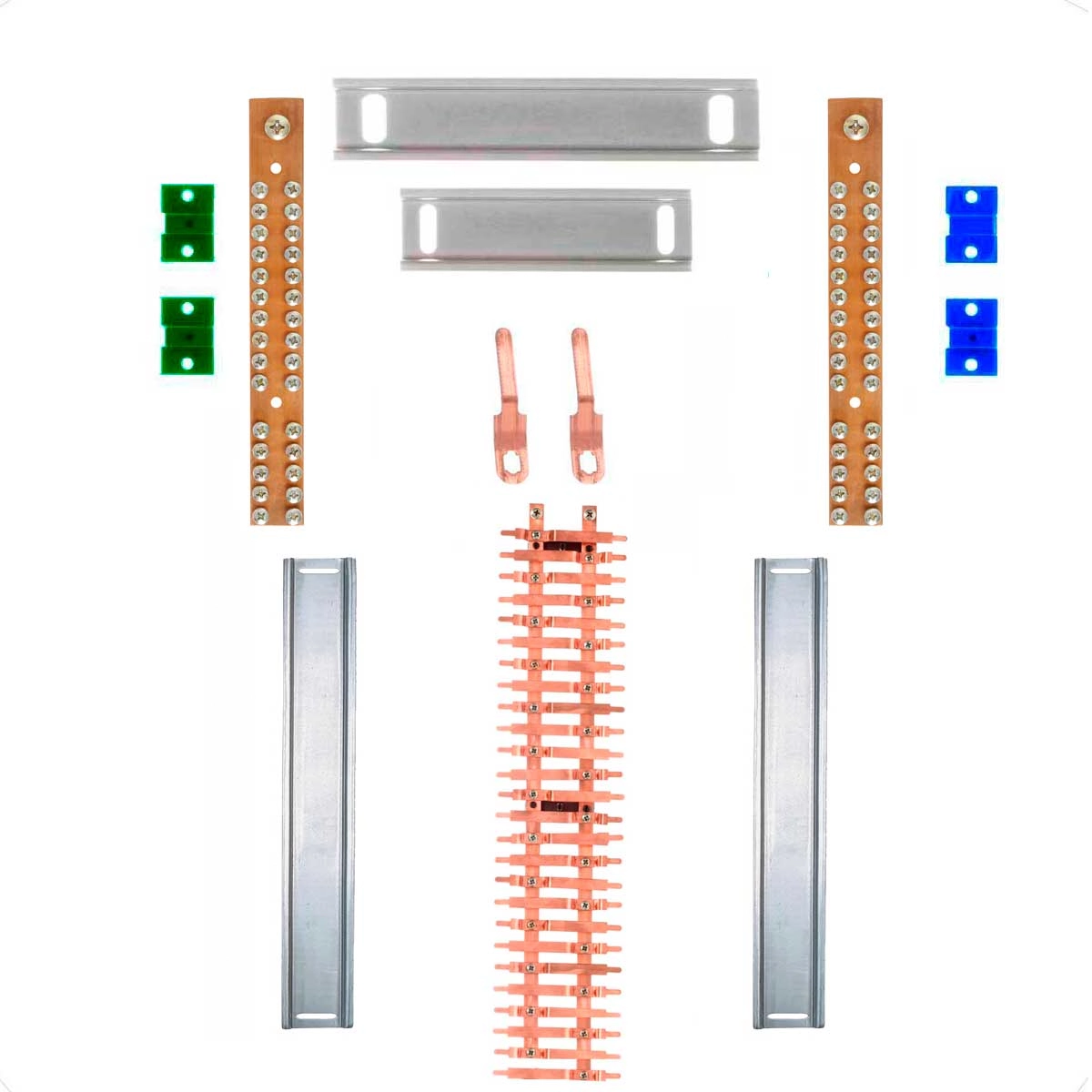Kit Barramento Bifásico 100a Para 52 Circuitos Com Placa De Policarbonato