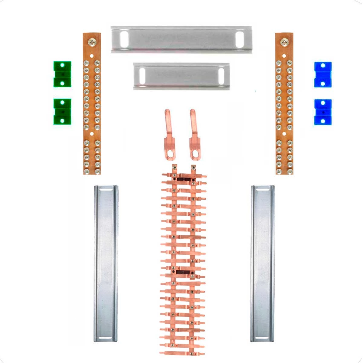 Kit Barramento Bifásico 100a Para 48 Circuitos Com Placa De Policarbonato