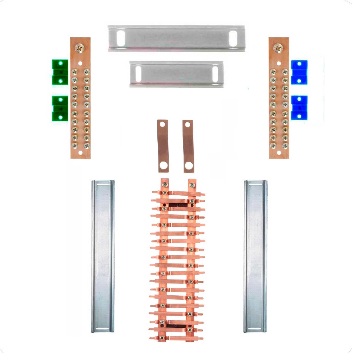 Kit Barramento Bifásico 150a Para 38 Circuitos Com Placa De Policarbonato