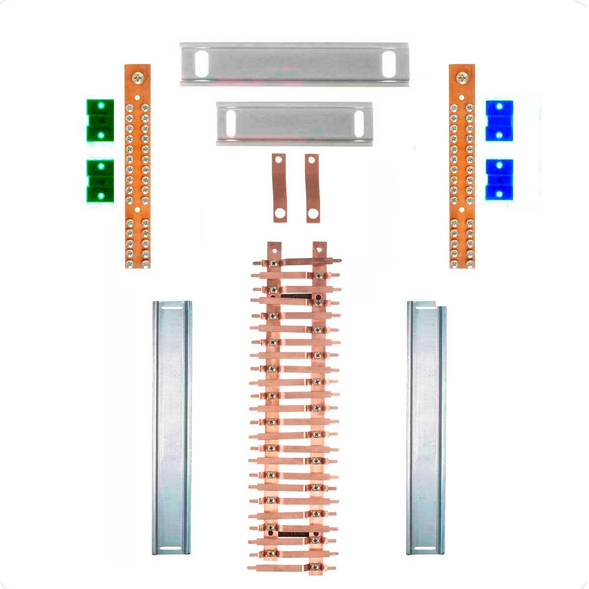 Kit Barramento Bifásico 225a Para 48 Circuitos Com Placa De Policarbonato