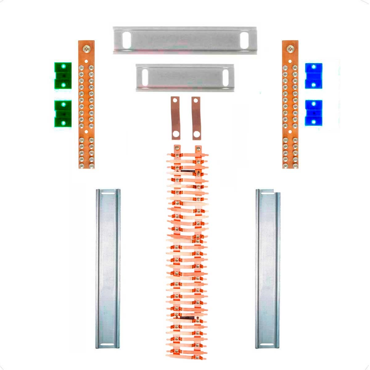 Kit Barramento Bifásico 225a Para 68 Circuitos Com Placa De Policarbonato