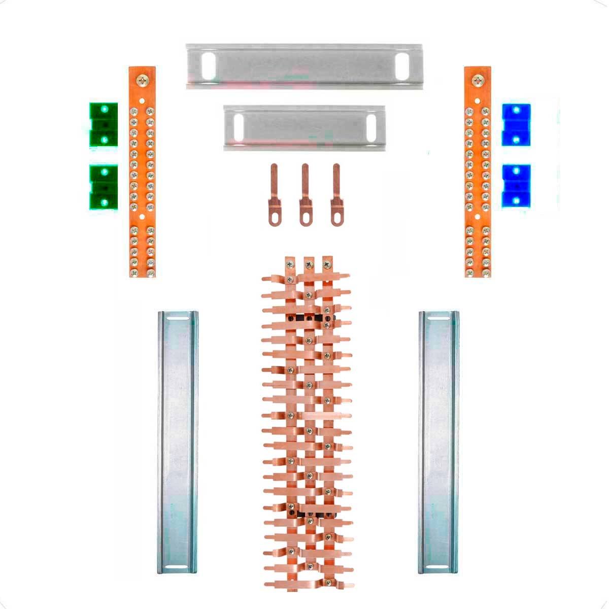 Kit Barramento Trifásico 100a Para 42 Circuitos Com Placa De Policarbonato
