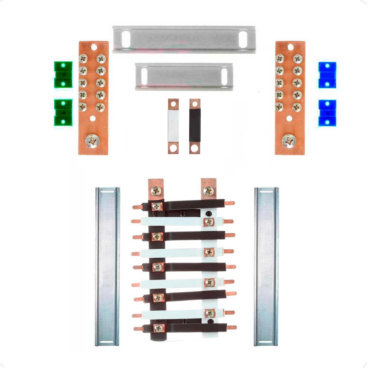 Kit Barramento Bifásico Isolado 150a Para 18 Circuitos Com Placa De Policarbonato