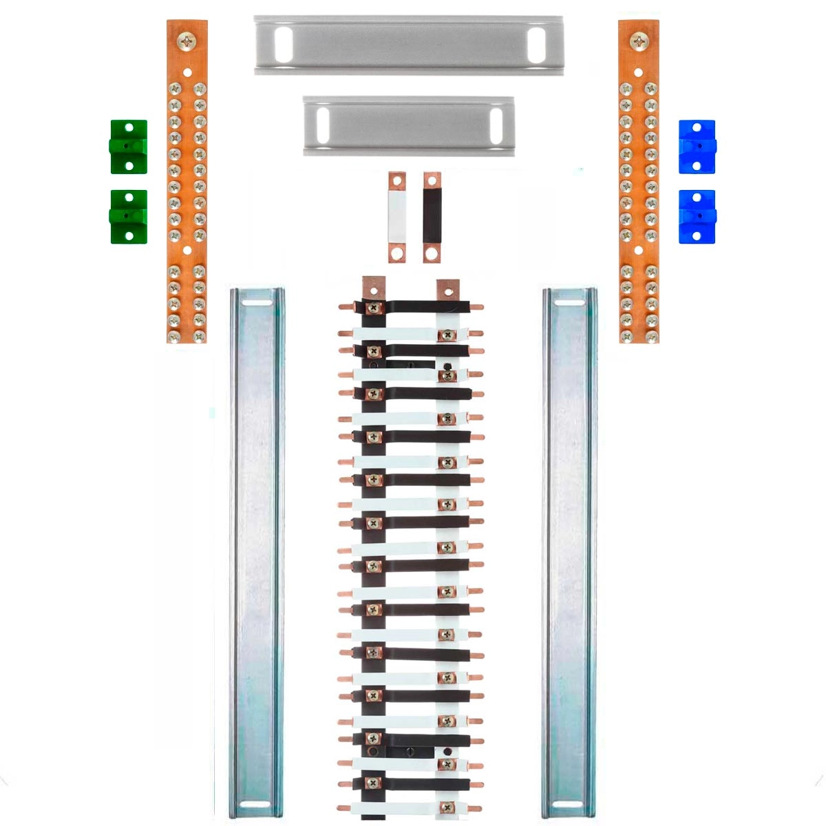 Kit Barramento Bifásico Isolado 150a Para 48 Circuitos Com Placa De Policarbonato