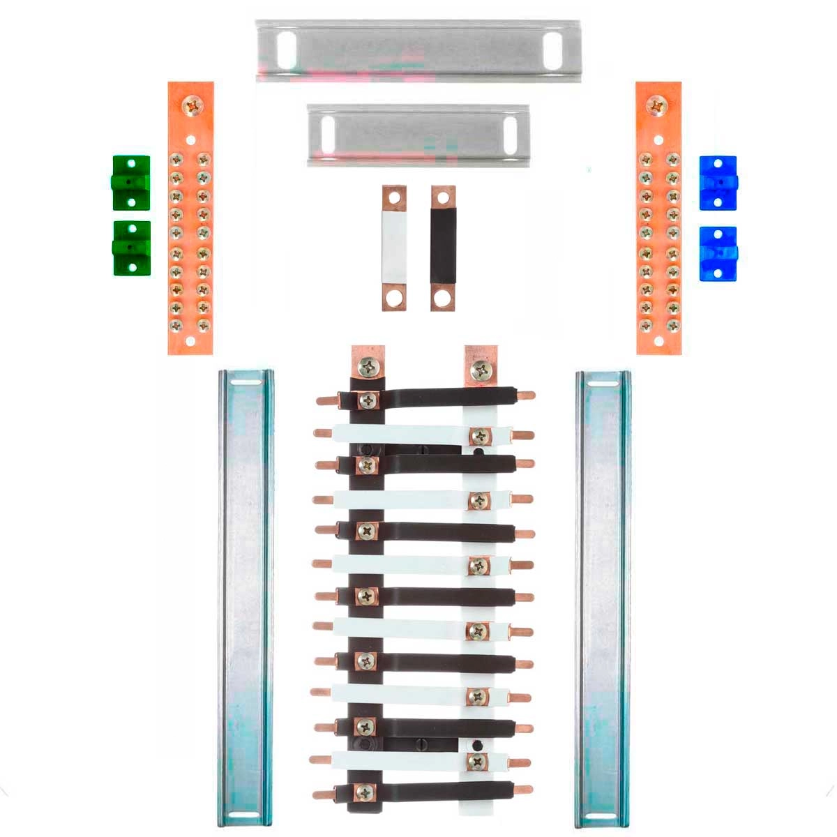 Kit Barramento Bifásico Isolado 150a Para 26 Circuitos Com Placa De Policarbonato