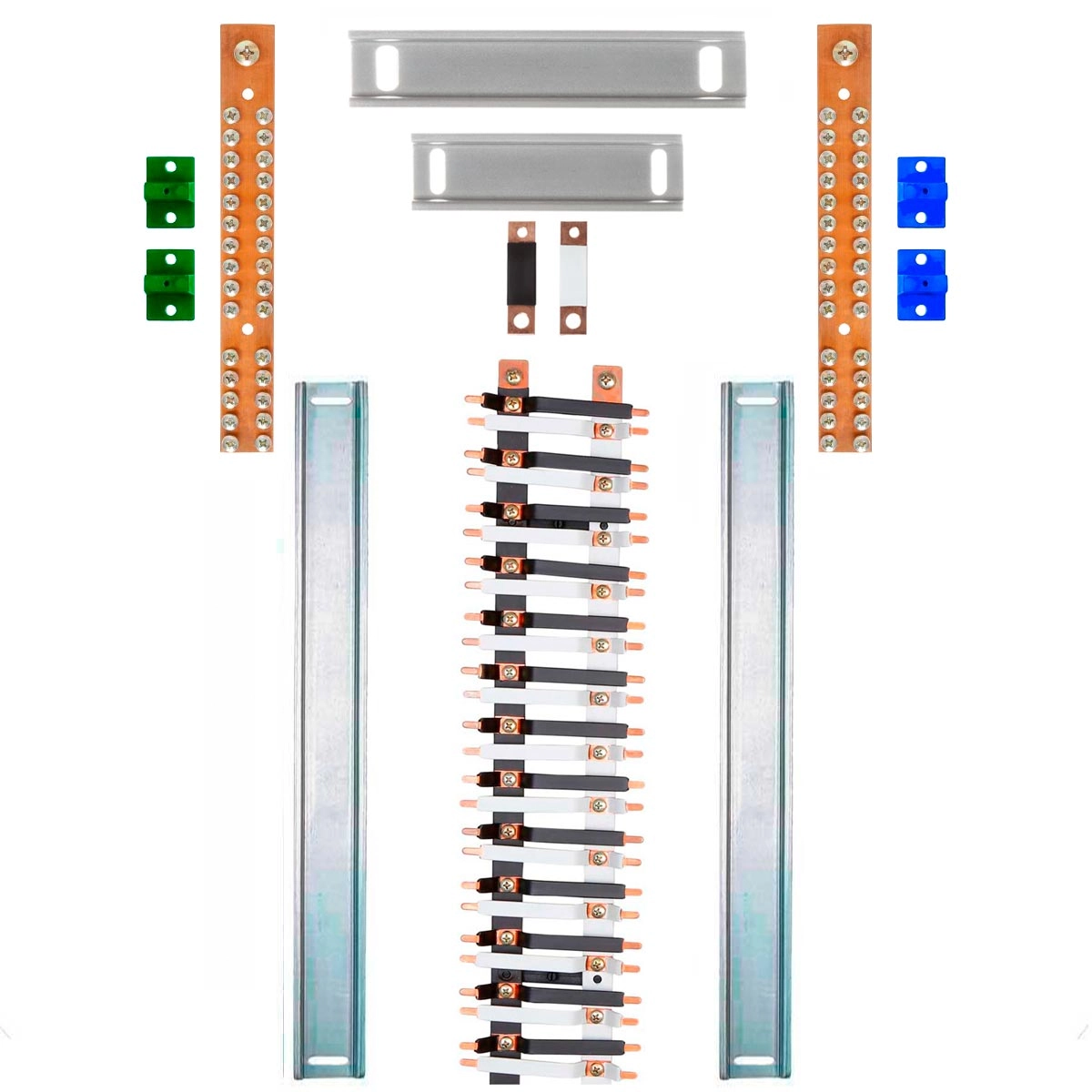 Kit Barramento Bifásico Isolado 225a Para 52 Circuitos Com Placa De Policarbonato