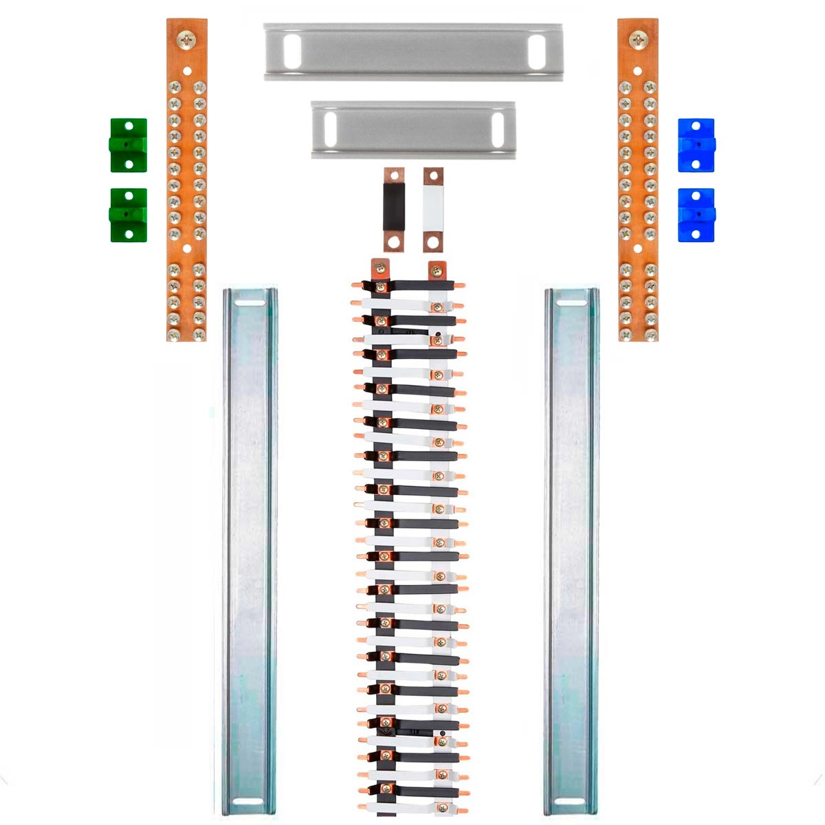 Kit Barramento Bifásico Isolado 225a Para 64 Circuitos Com Placa De Policarbonato