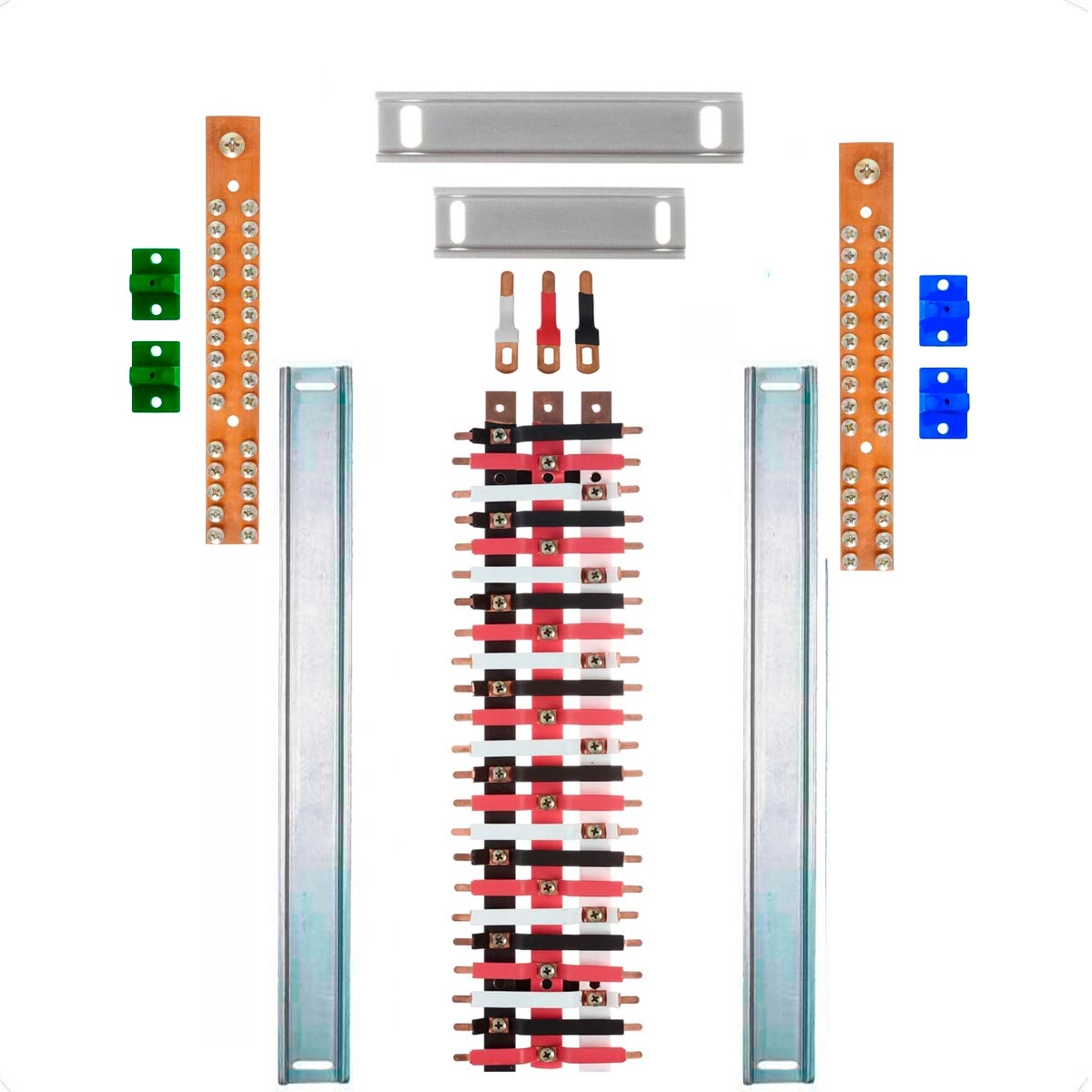 Kit Barramento Trifásico Isolado 100a Para 46 Circuitos Com Placa De Policarbonato