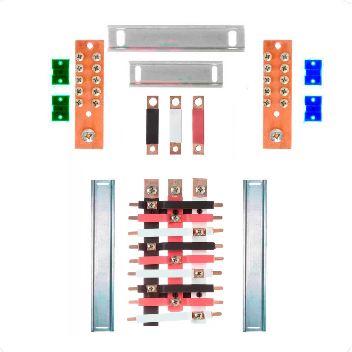 Kit Barramento Trifásico Isolado 150a Para 18 Circuitos Com Placa De Policarbonato